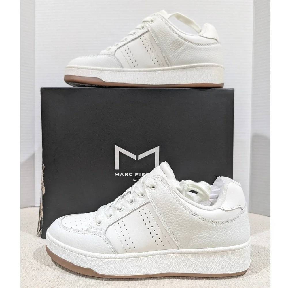 Marc Fisher Flynn Ivory Pebbled Leather Lace Up Sneakers 7M Minimalist NIB